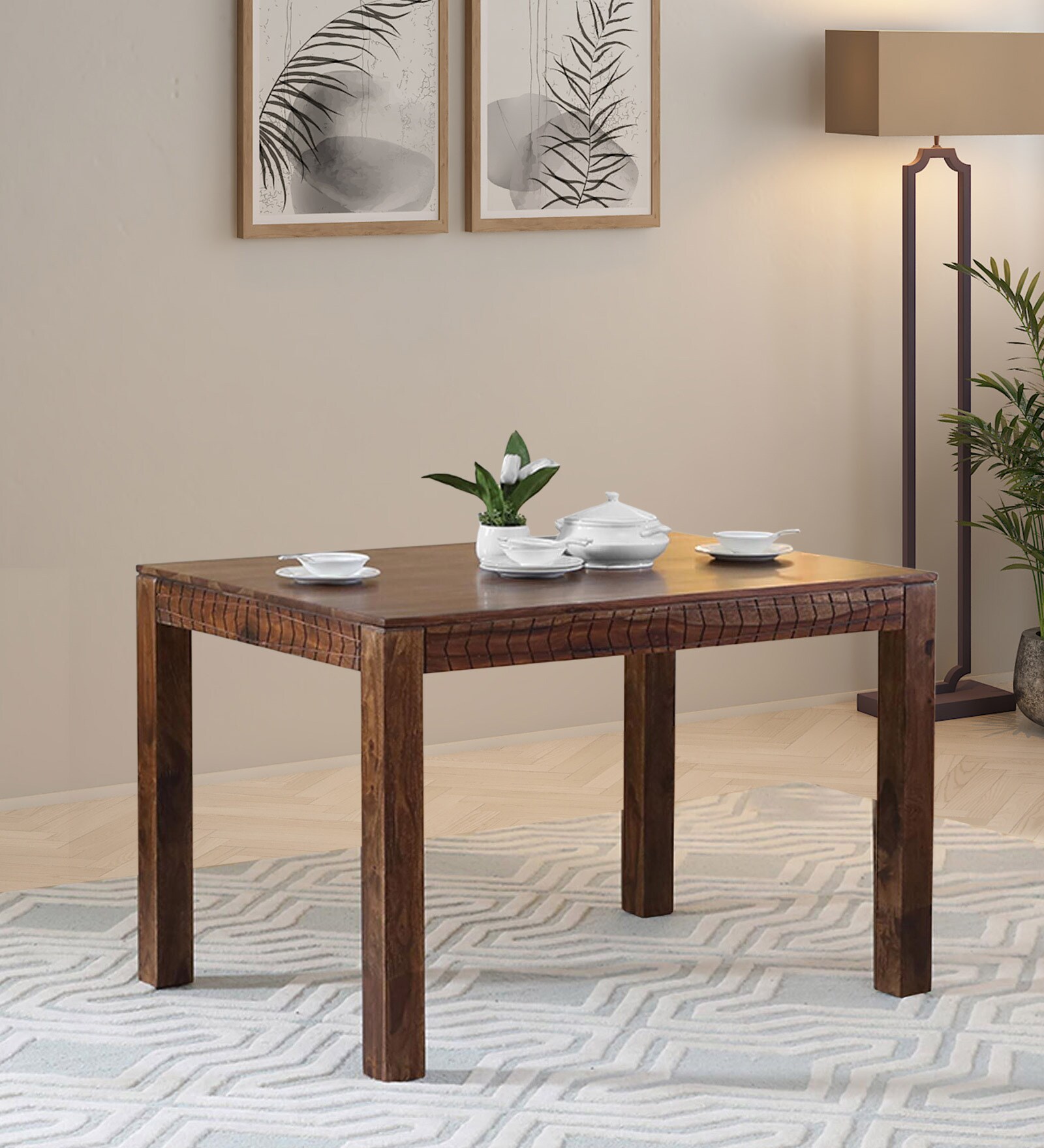 Buy Nuevo Sheesham Wood 4 Seater Dining Table in Scratch Resistant ...
