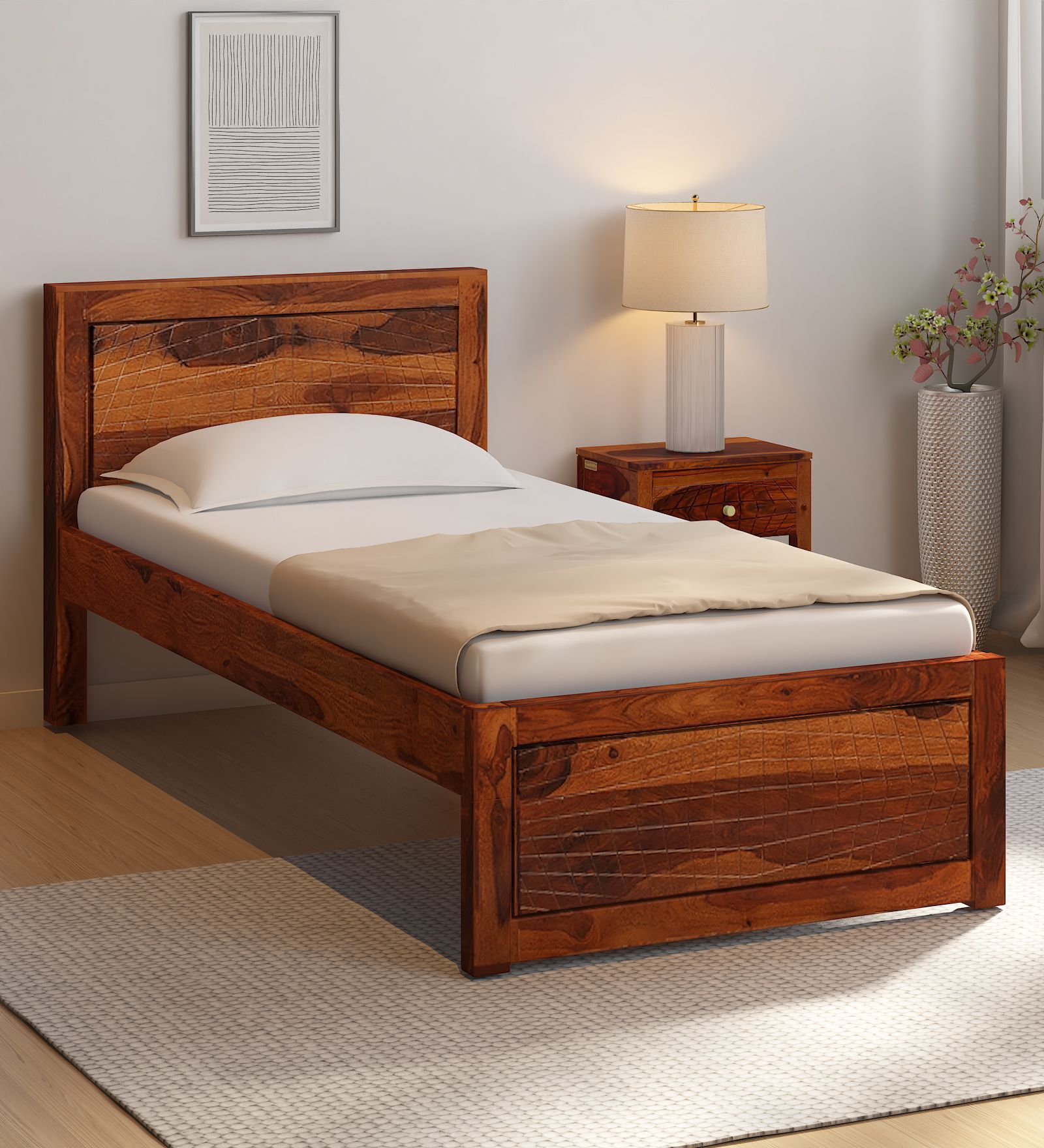 Nuevo Sheesham Wood Single Bed in Scratch Resistant Honey Oak Finish