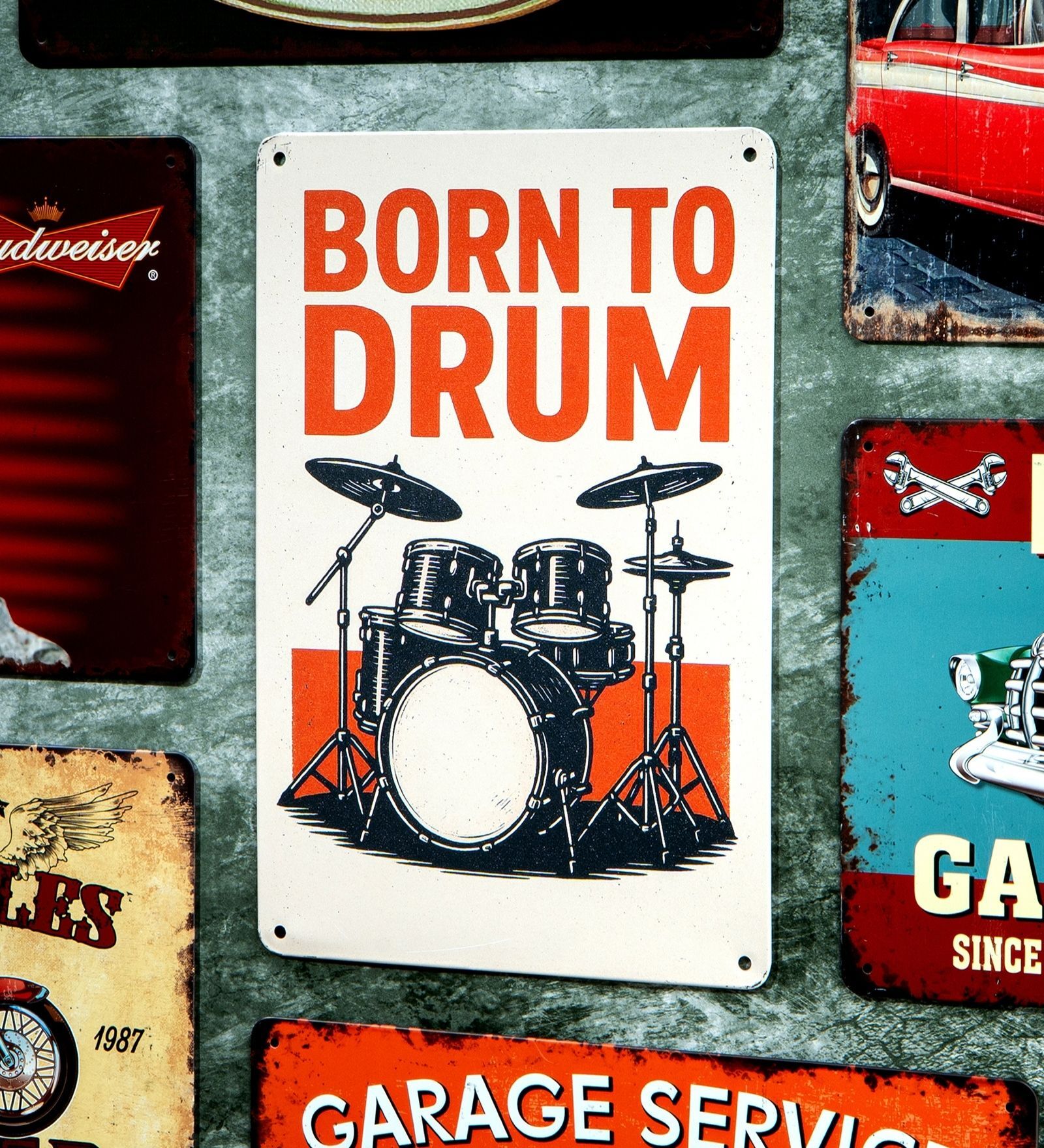 Number Plates Big Wall Sign Born To Drum Music Theme