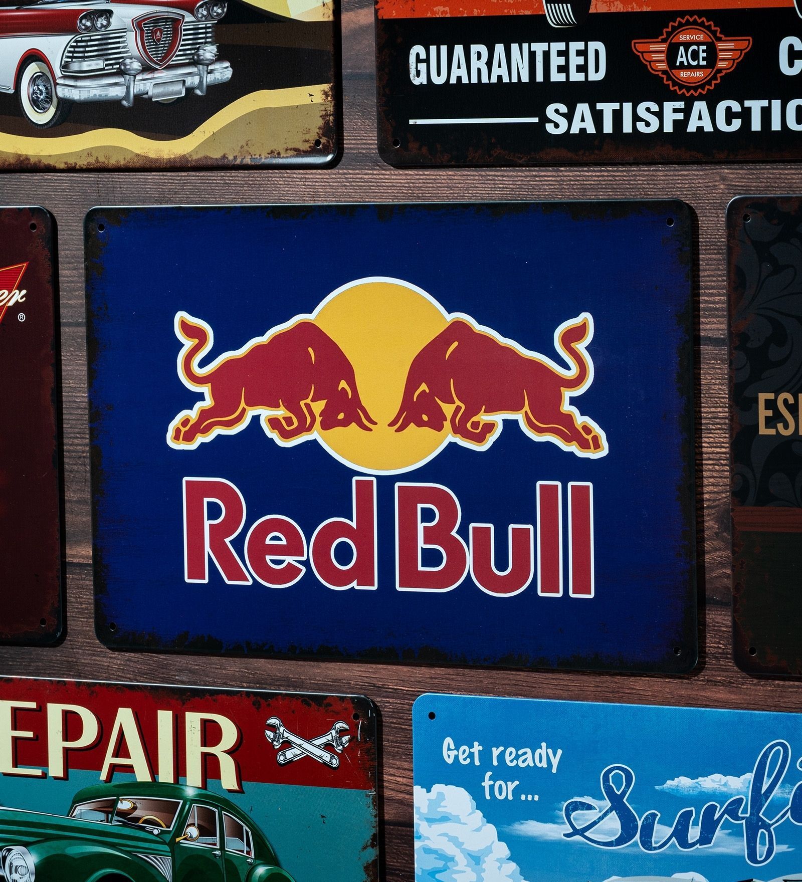 Number Plates Big Wall Sign Red Bull Energy Drink Vintage