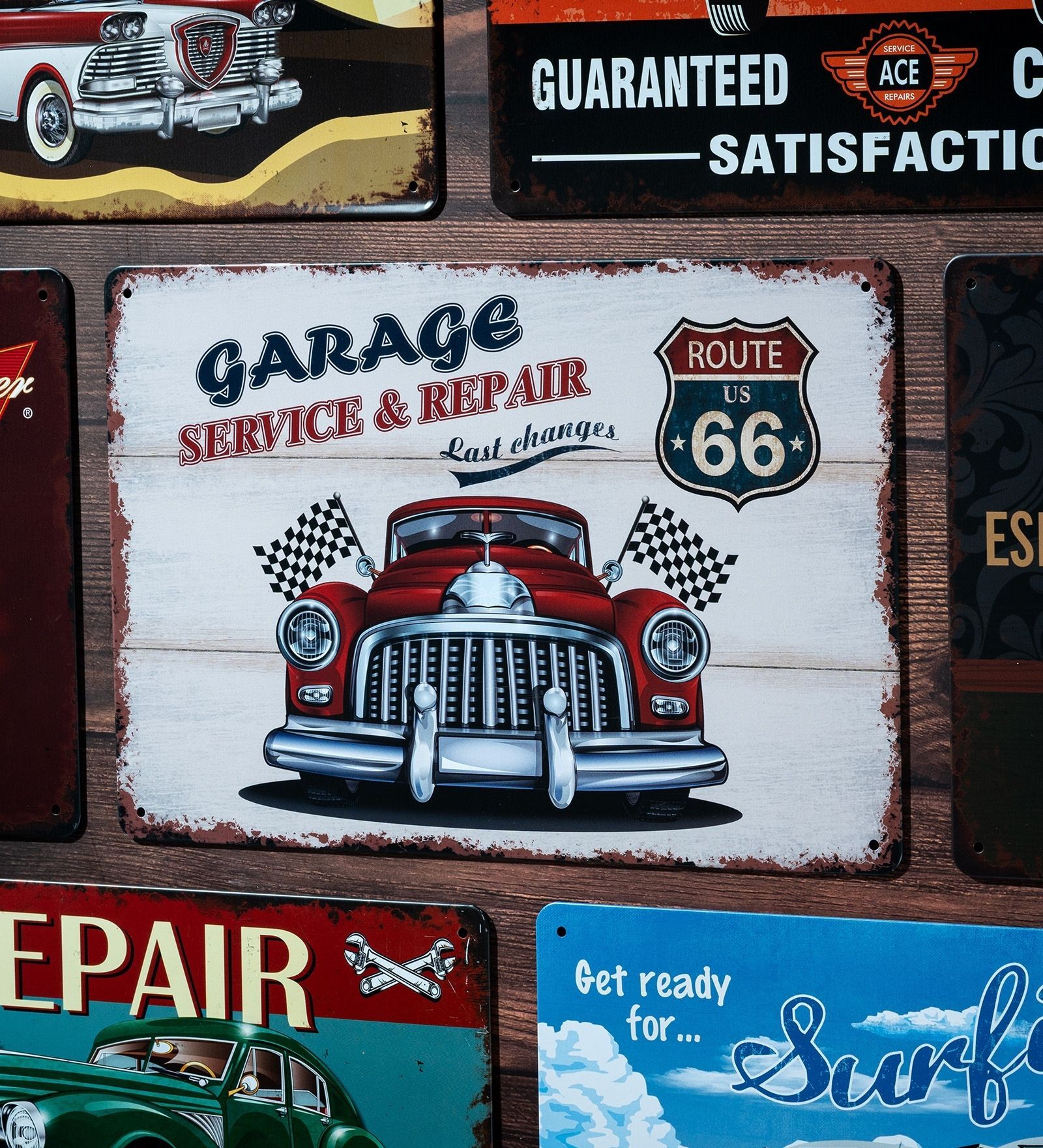 Number Plates Big Wall Sign Route 66 Garage Service Classic Car