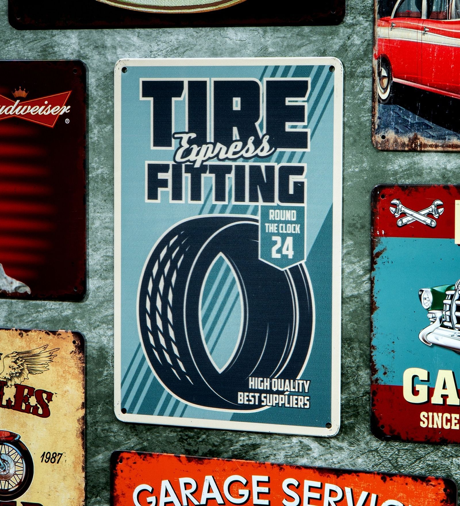 Number Plates Big Wall Sign Tire Express Fitting Garage