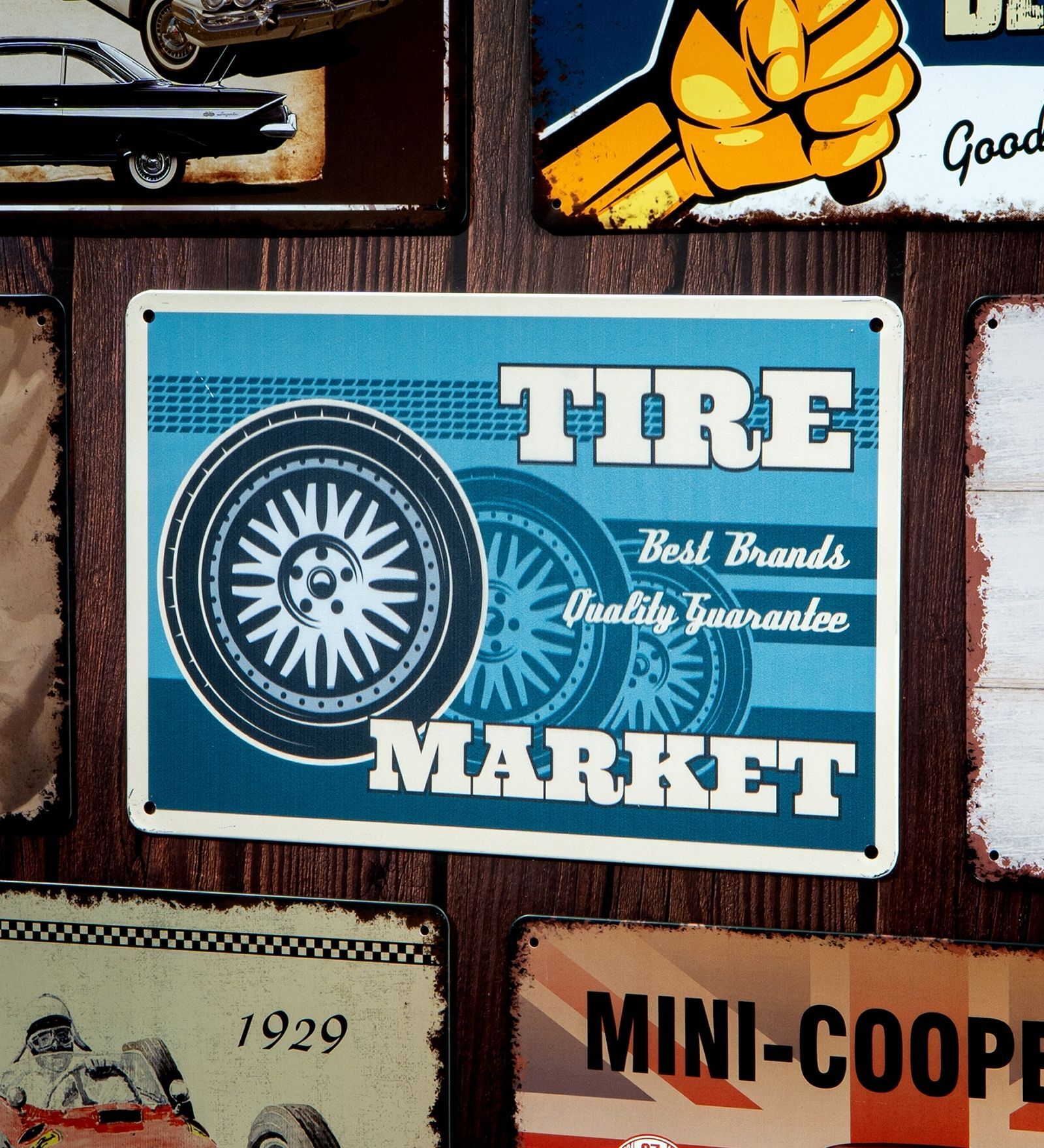 Number Plates Big Wall Sign Tire Market Garage Theme