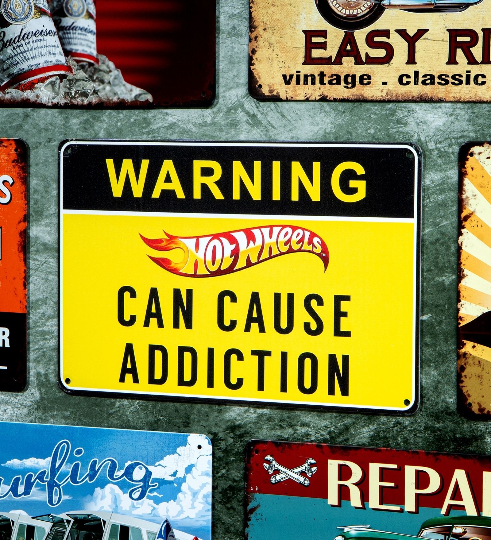 Number Plates Big Wall Sign Warning Hot Wheels Can Cause Addiction