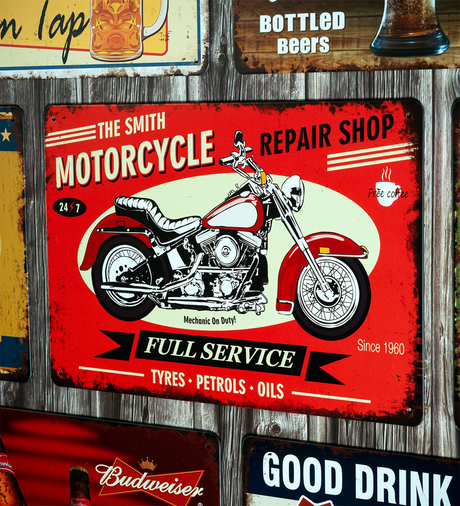 Big wall sign Smith Motorcycle Repair Shop Metal Plate