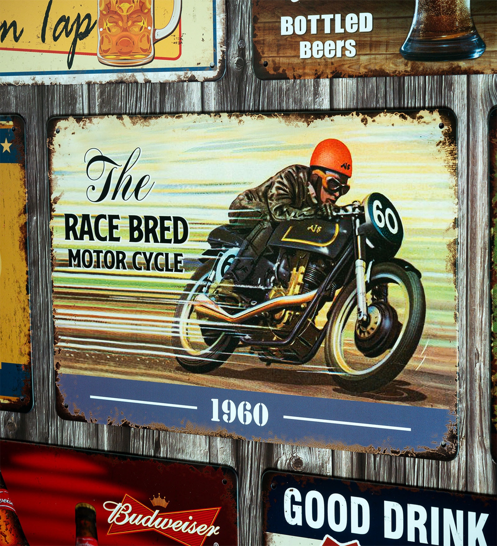 Big wall sign The Race Bred Motorcycle 1960 Metal Plate
