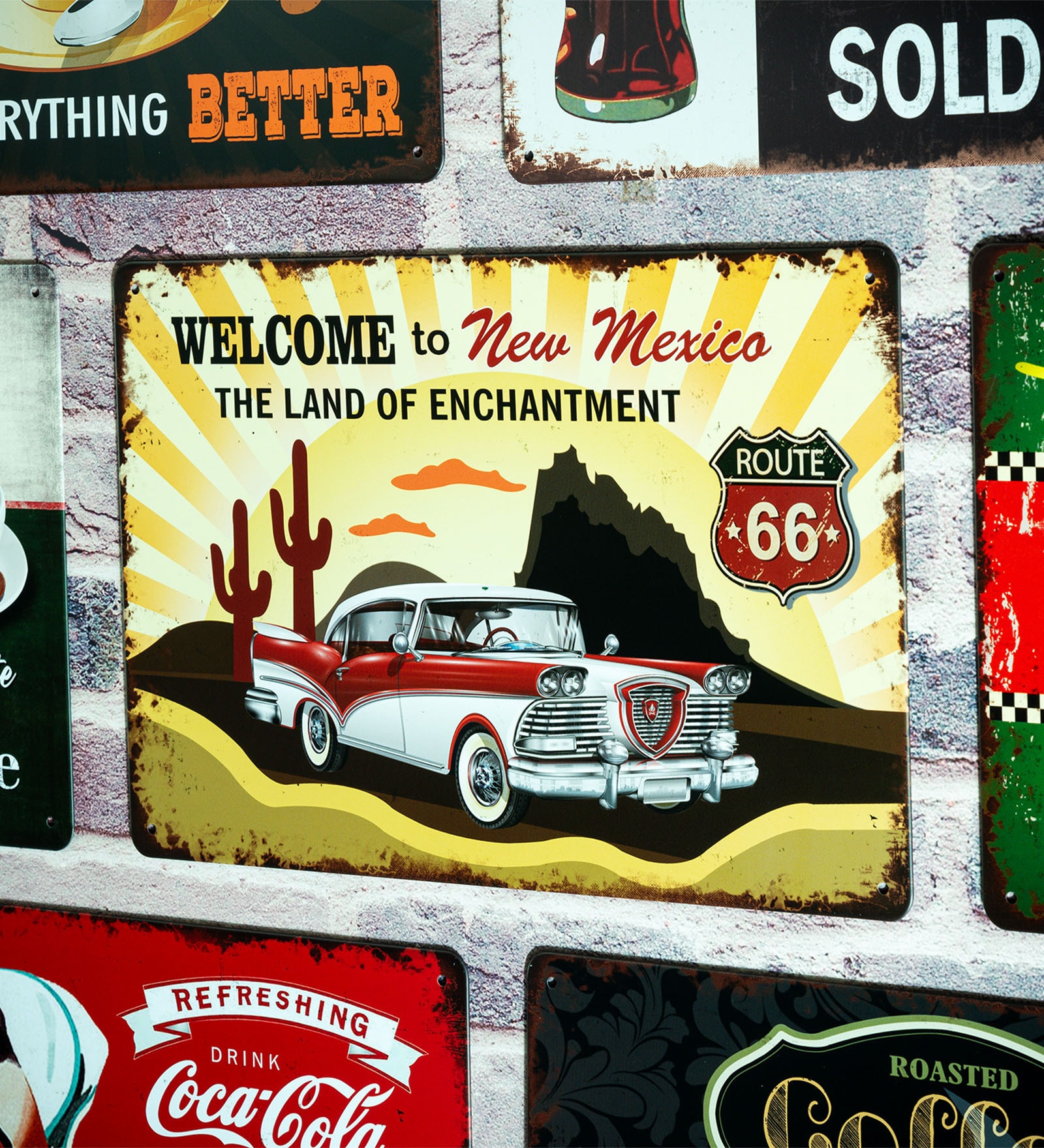 Big wall sign Vintage Car Welcome To New Mexico Metal Plate
