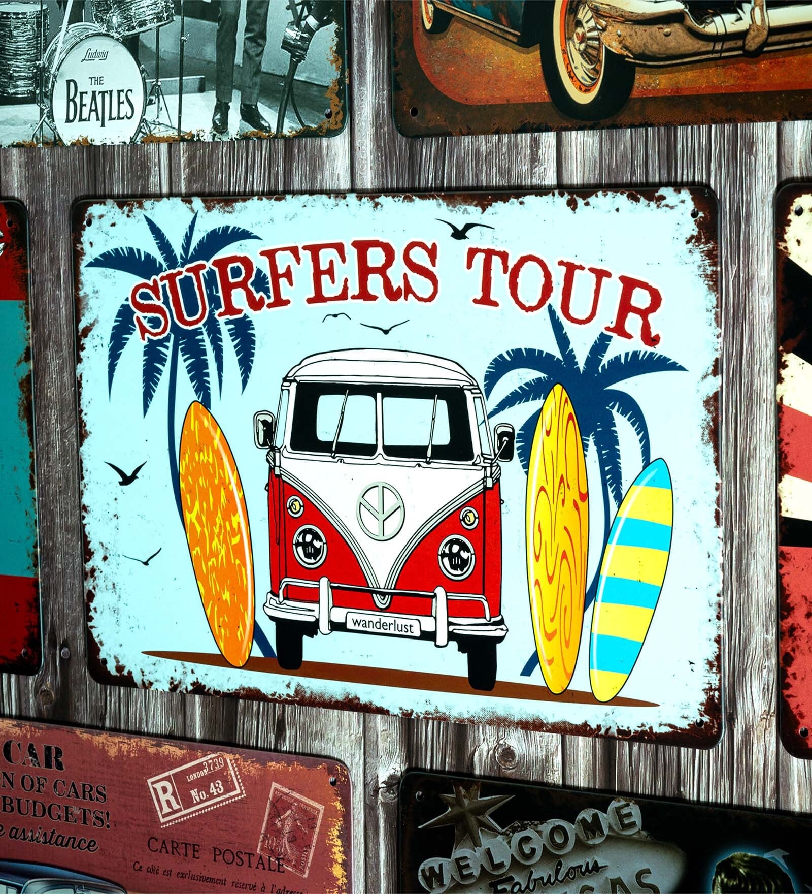 Big wall sign Volkswagen van Surfers Tour Metal Plate
