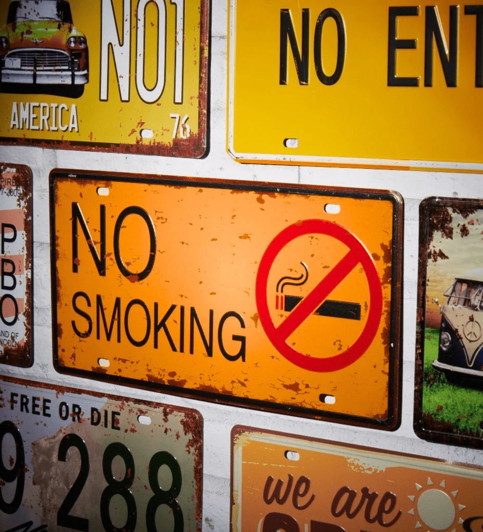 Number Plates Wall Sign No Smoking Orange