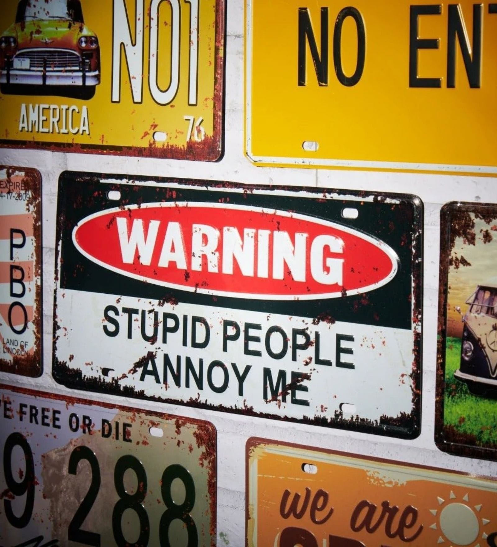Number Plates Wall Sign Warning Stupid People Annoy Me