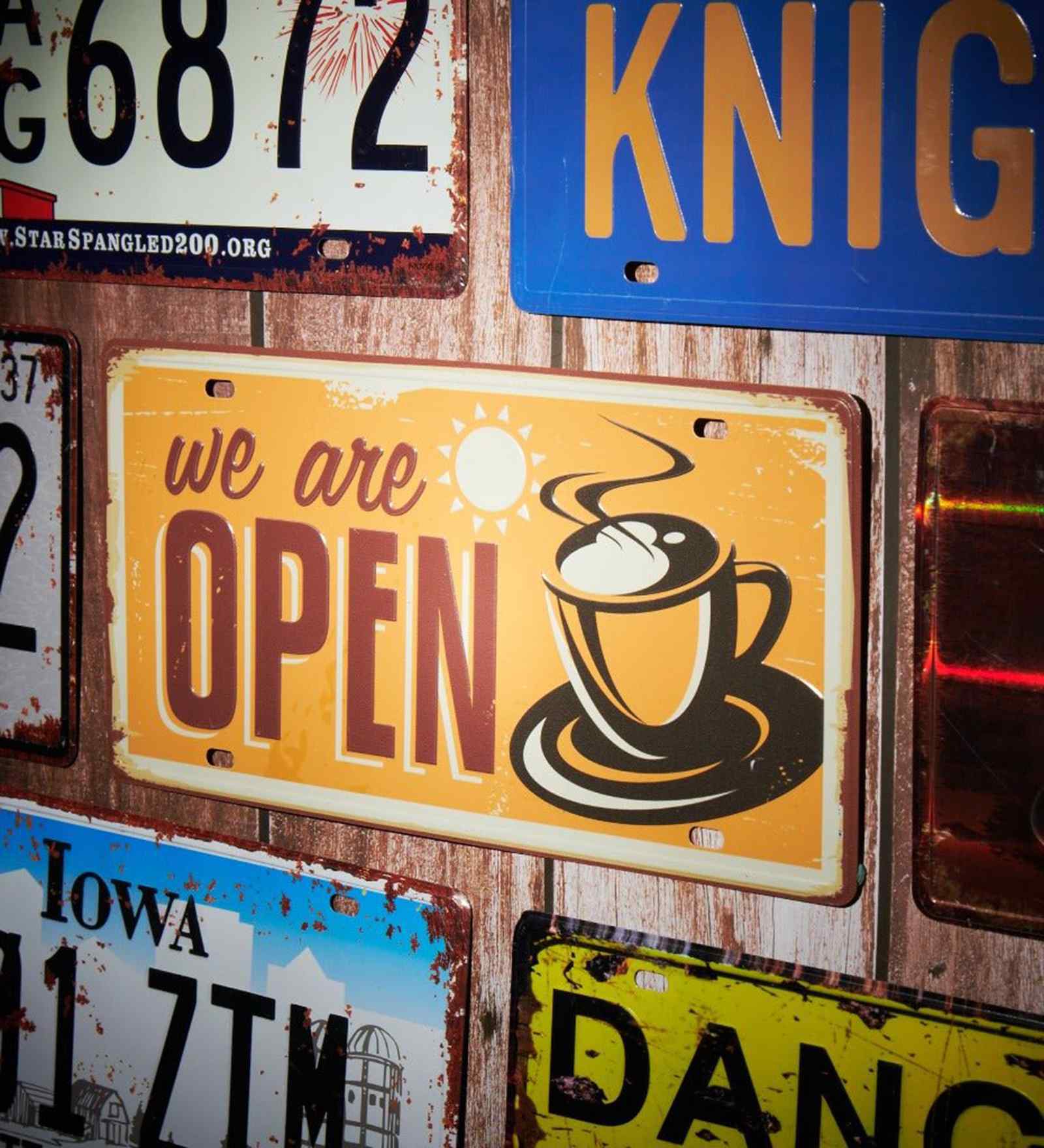 Metal Plate wall sign We are open Coffee Metal Plate