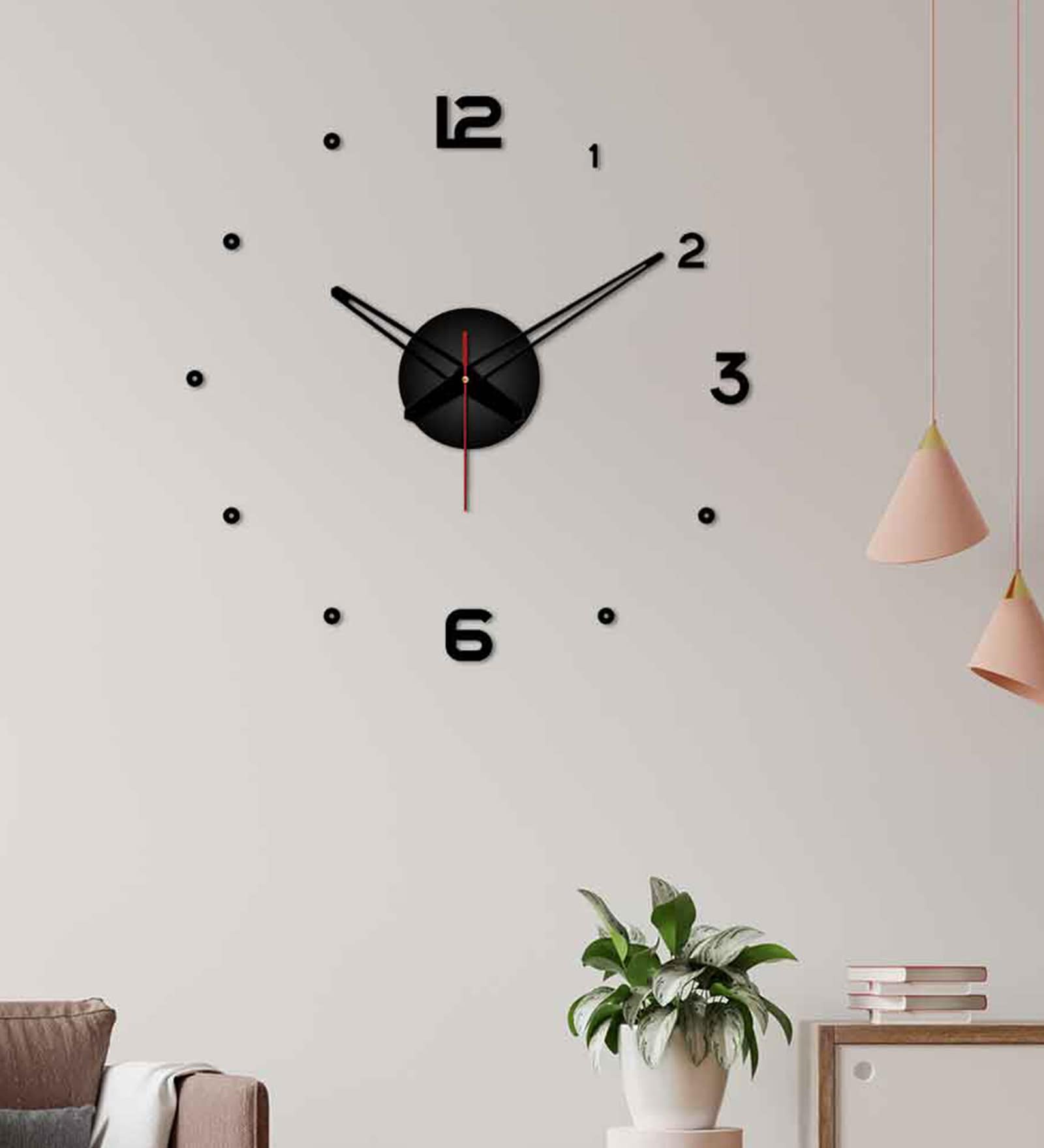 Numbers With Dots Black Plastic Wall Clock