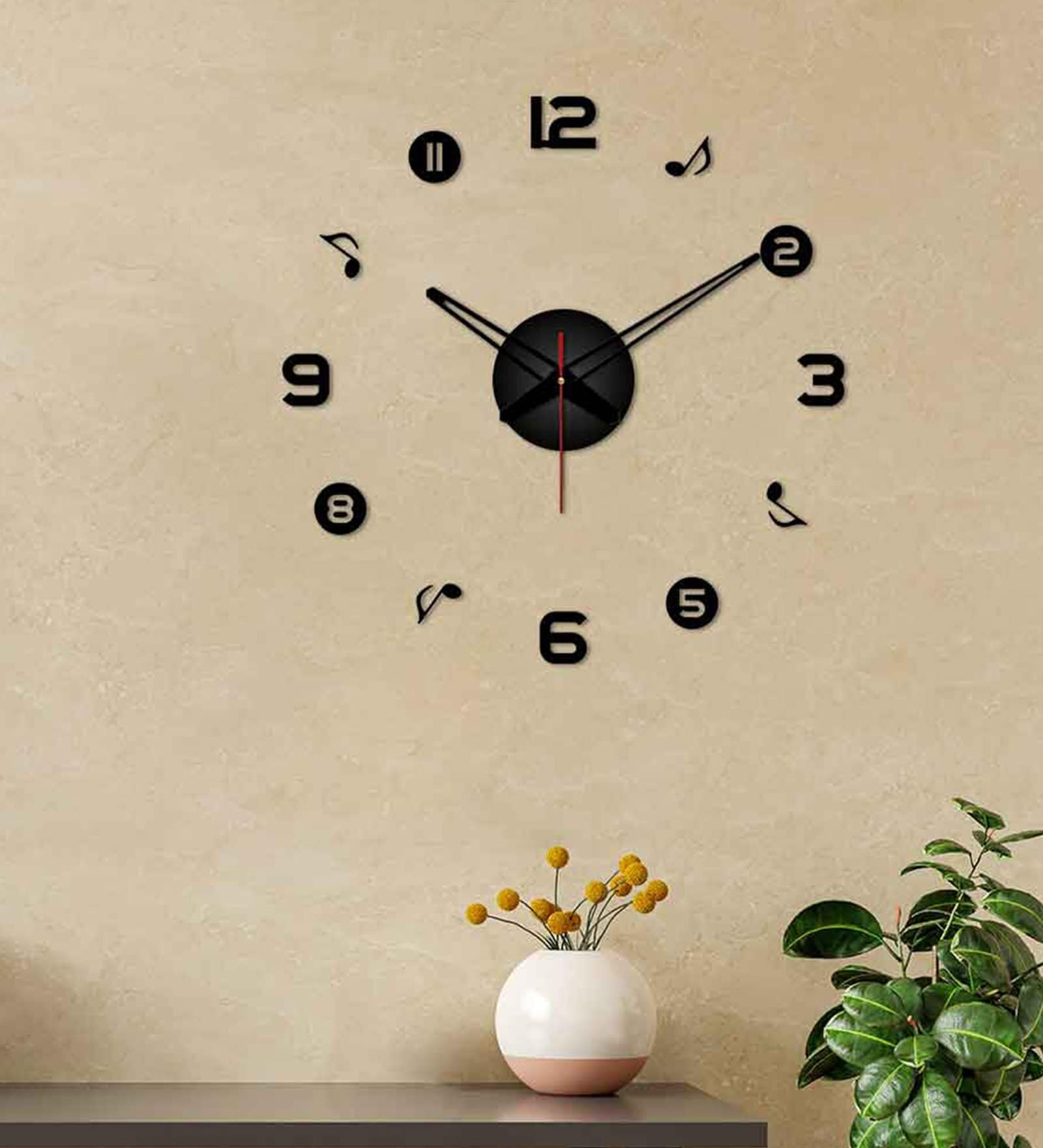 Numbers With Music Black Plastic Wall Clock