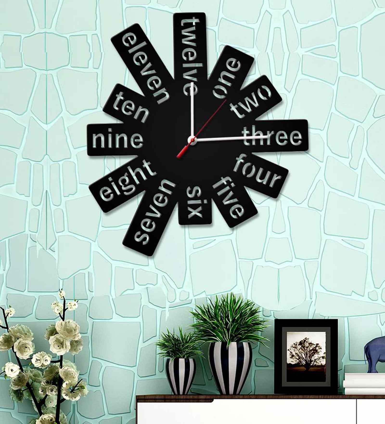 Buy Black MDF Numbers Modern Wall Clock at 18 OFF by WallMantra