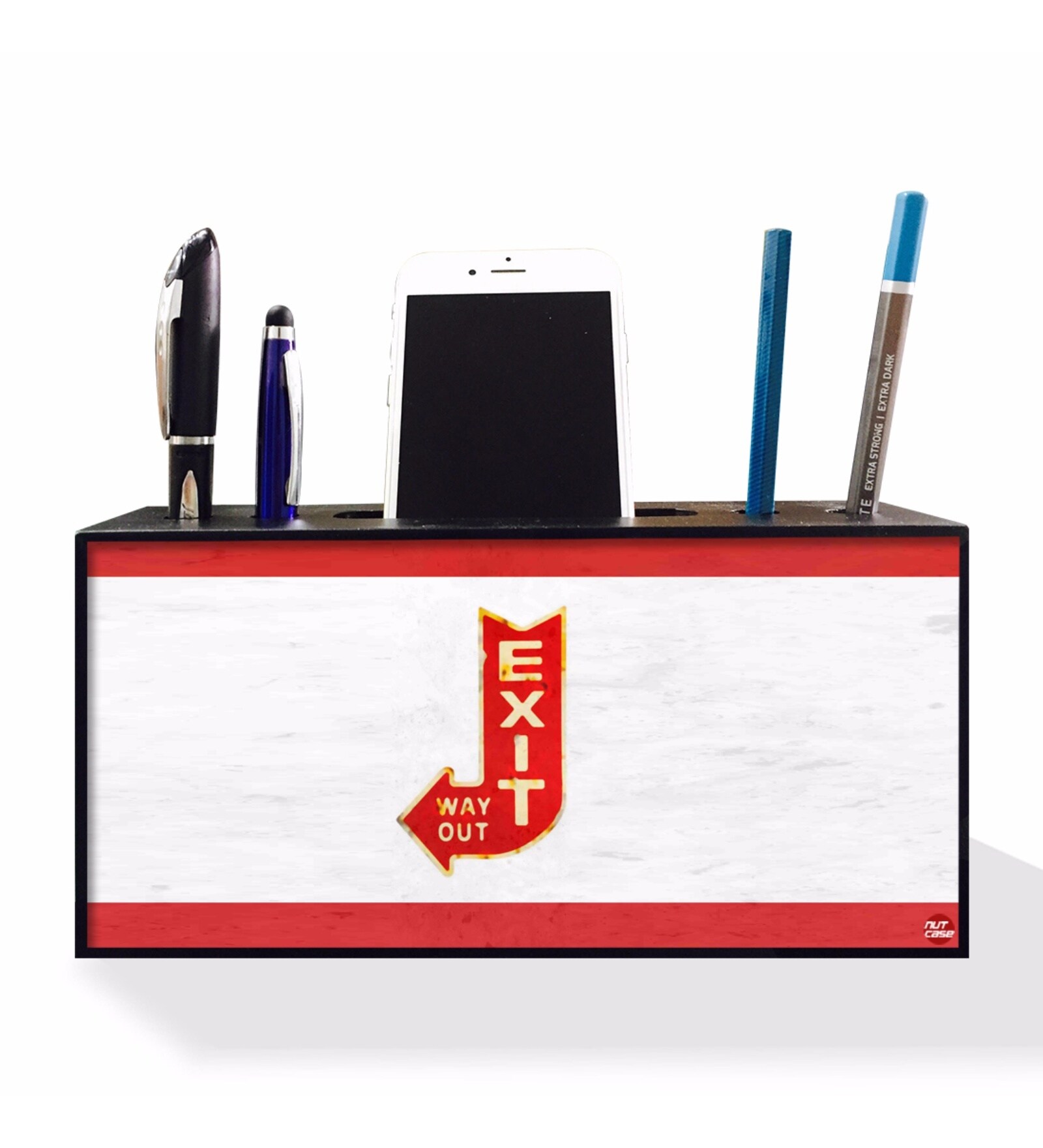Buy Multicolour Designer Exit Wood Pen & Mobile Stand by Nutcase Online