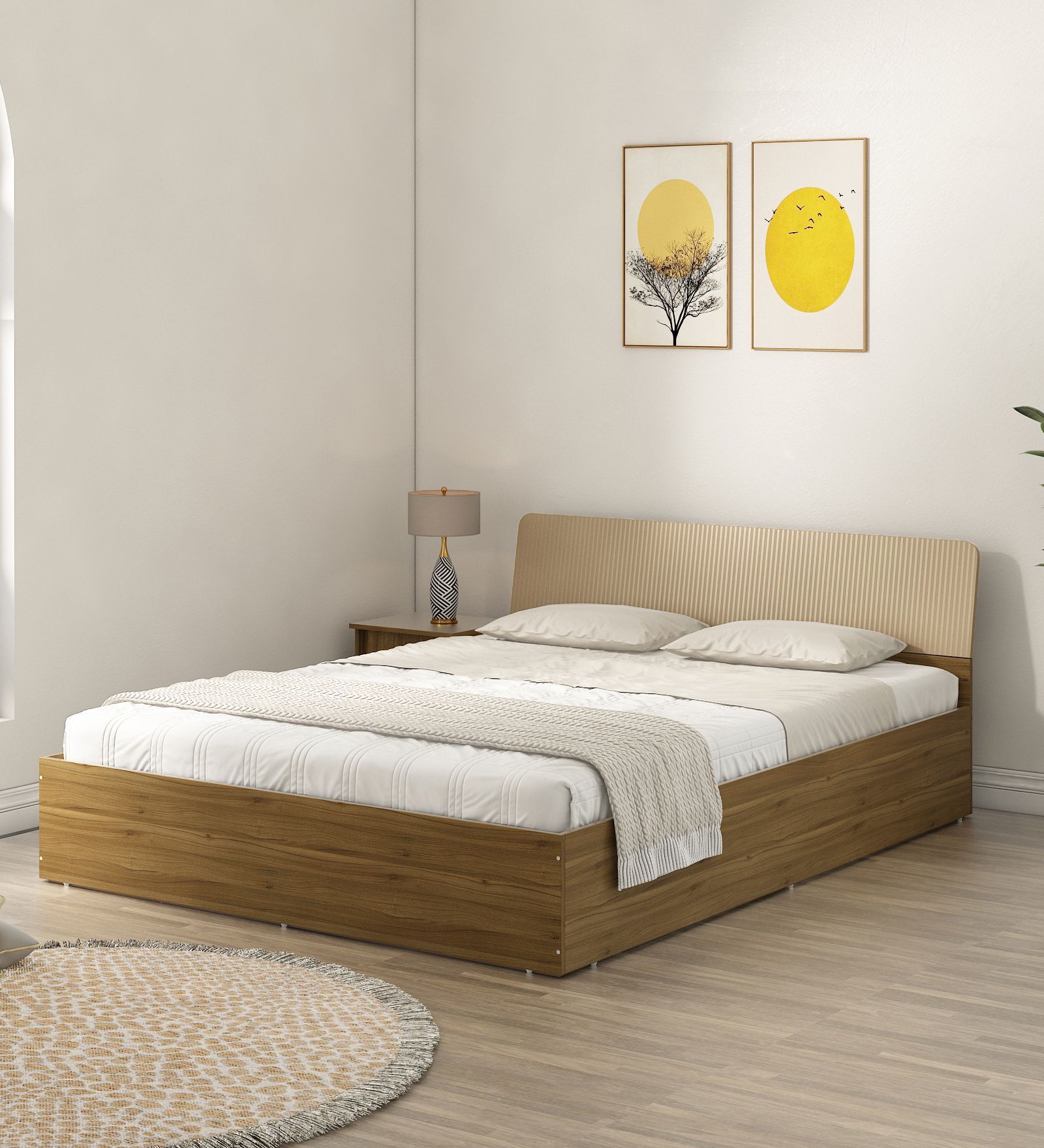 Nuvano Queen Size Bed With Box Storage In Melamine Finish