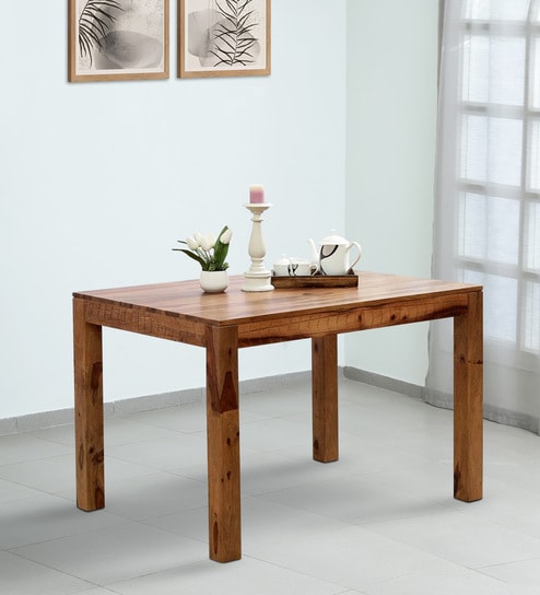 Nuevo Sheesham Wood 4 Seater Dining Table in Scratch Resistant Rustic teak Finish