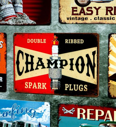 Number Plates Big Wall Sign Champion Spark Plugs Vintage