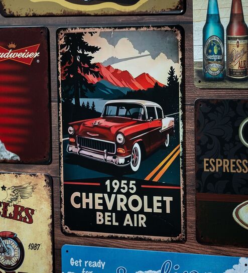 Number Plates Big Wall Sign Chevrolet Bel Air 1955 Vintage Car