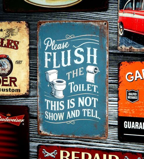 Number Plates Big Wall Sign Flush The Toilet Vintage Sign