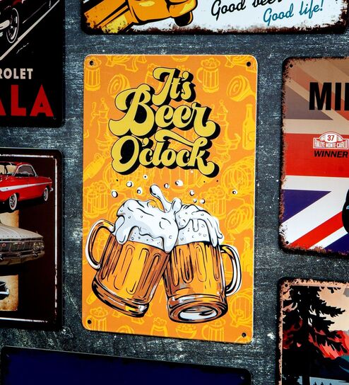 Number Plates Big Wall Sign It's Beer O'Clock Vintage Bar Decor