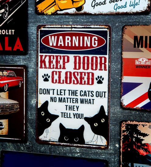 Number Plates Big Wall Sign Keep Door Closed Don't Let The Cats Out