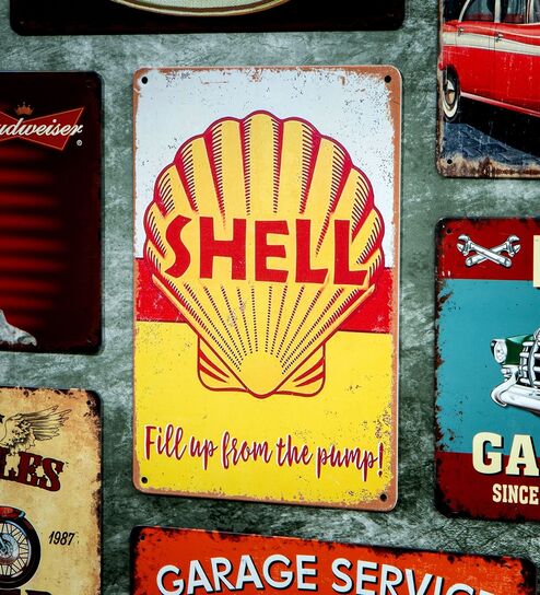 Number Plates Big Wall Sign Shell Petrol Vintage