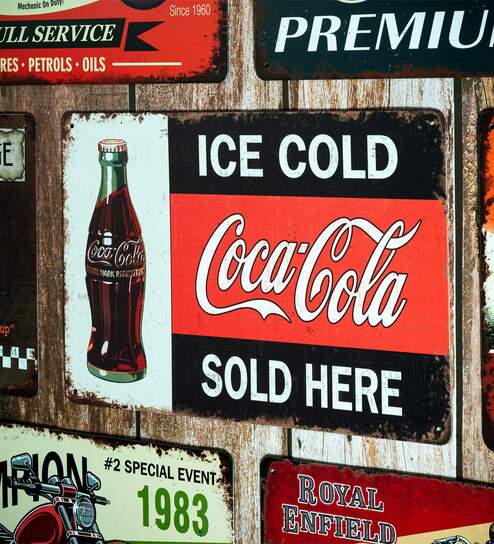 Big wall sign Ice Cold Cocacola sold Here Number Plate