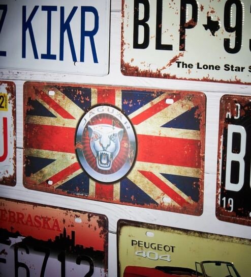 Number Plates Wall Sign Jaguar UK Flag Vintage Car