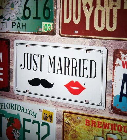Number Plates Wall Sign Just Married Vintage Decor