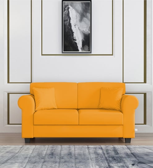 Numonk Velvet 2 Seater Sofa in Saffron Yellow Colour