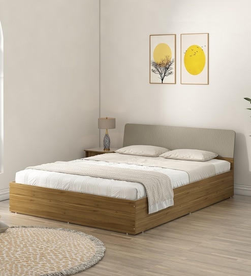 Nuvano Queen Size Bed With Box Storage In Melamine Finish
