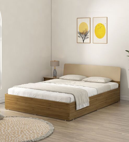 Nuvano Queen Size Bed With Box Storage In Melamine Finish