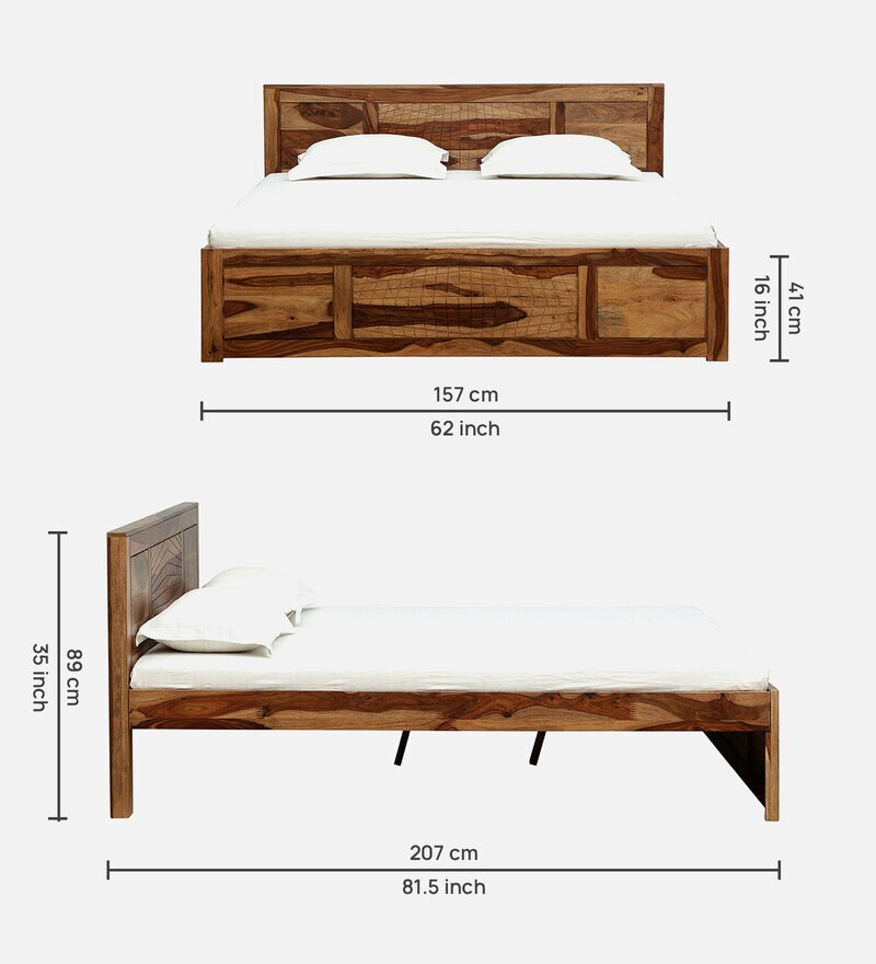 Buy Nuevo Sheesham Wood Queen Size Bed In Rustic Teak Finish By Woodsworth Online Contemporary