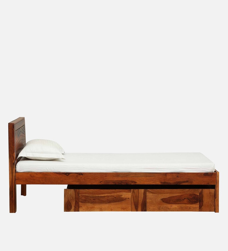 Buy Nuevo Sheesham Wood Single Bed In Honey Oak Finish With Drawer