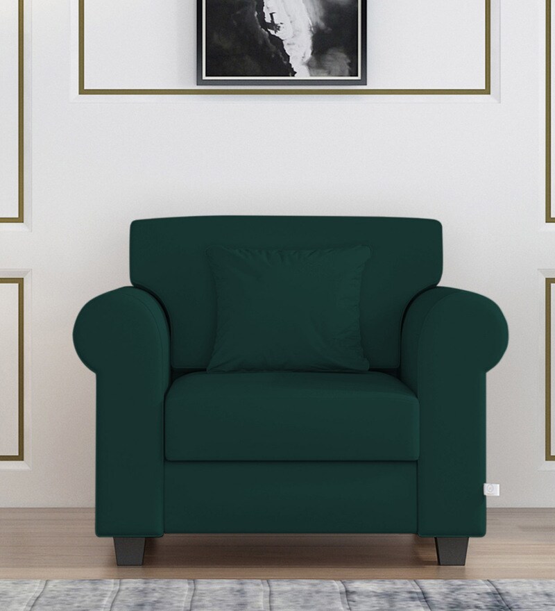 Buy Numonk Velvet 1 Seater Sofa in Amazon Green Colour by Febonic