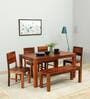 Nuevo Sheesham Wood 6 Seater Dining Set in Scratch Resistant Honey Oak Finish With Bench