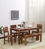 Nuevo Sheesham Wood 6 Seater Dining Set in Scratch Resistant Rustic Teak Finish With Bench