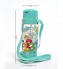 Light Green Numbers Printed Plastic Water Bottle with Straw & Carrying Strap, 600 ml