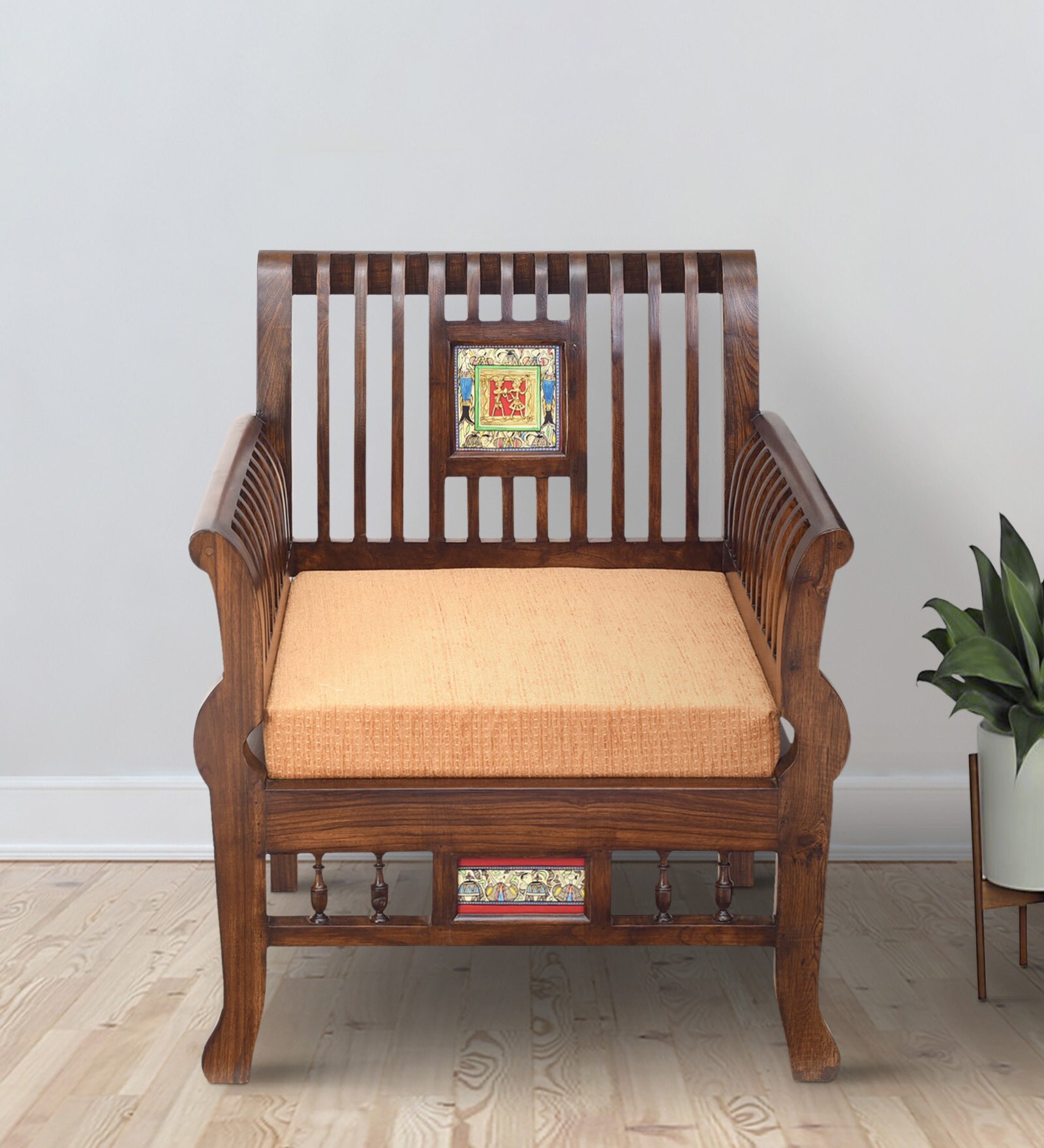 Nyle Solid Wood 1 Seater Sofa in Walnut Colour