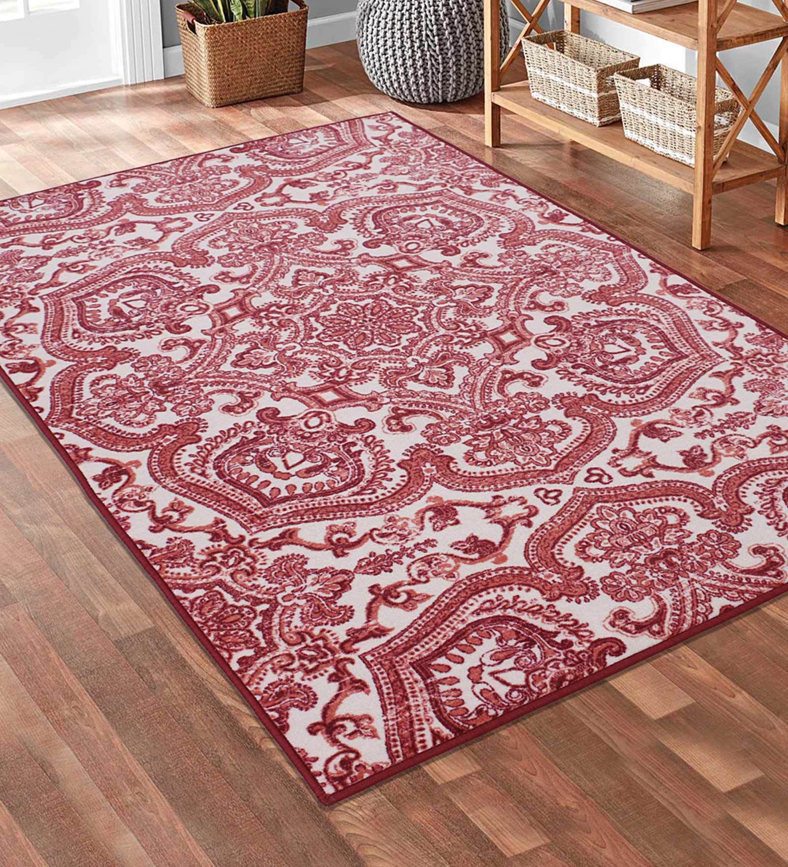 Buy Red Nylon Vintage 4 x 6 Feet Machine Made Carpet by Rugsmith Online Persian Style Carpets