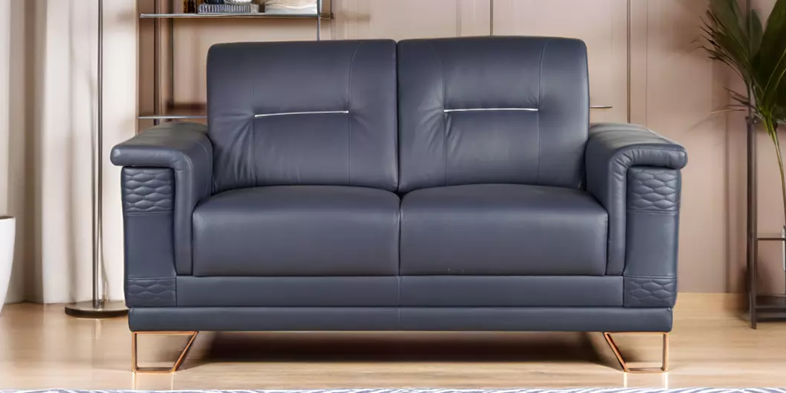 Nyke Leather 2 Seater Sofa in Blue Colour Nyke Leather 2 Seater Sofa in Blue Colour