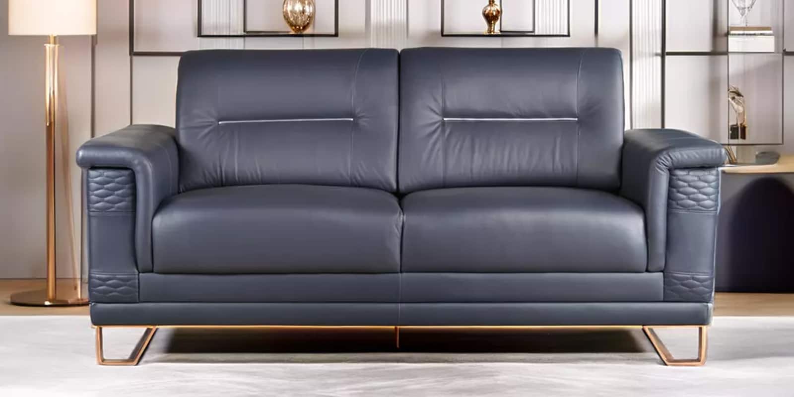 Nyke Leather 3 Seater Sofa in Blue Colour