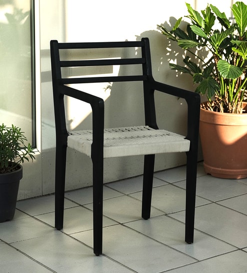 Nymburk Mango Wood Arm Chair In Sandblasted Black Finish