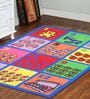 Blue Textual Polyester 3 ft x 5 ft Kids Carpet