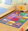 Blue Textual Polyester 3 ft x 5 ft Kids Carpet