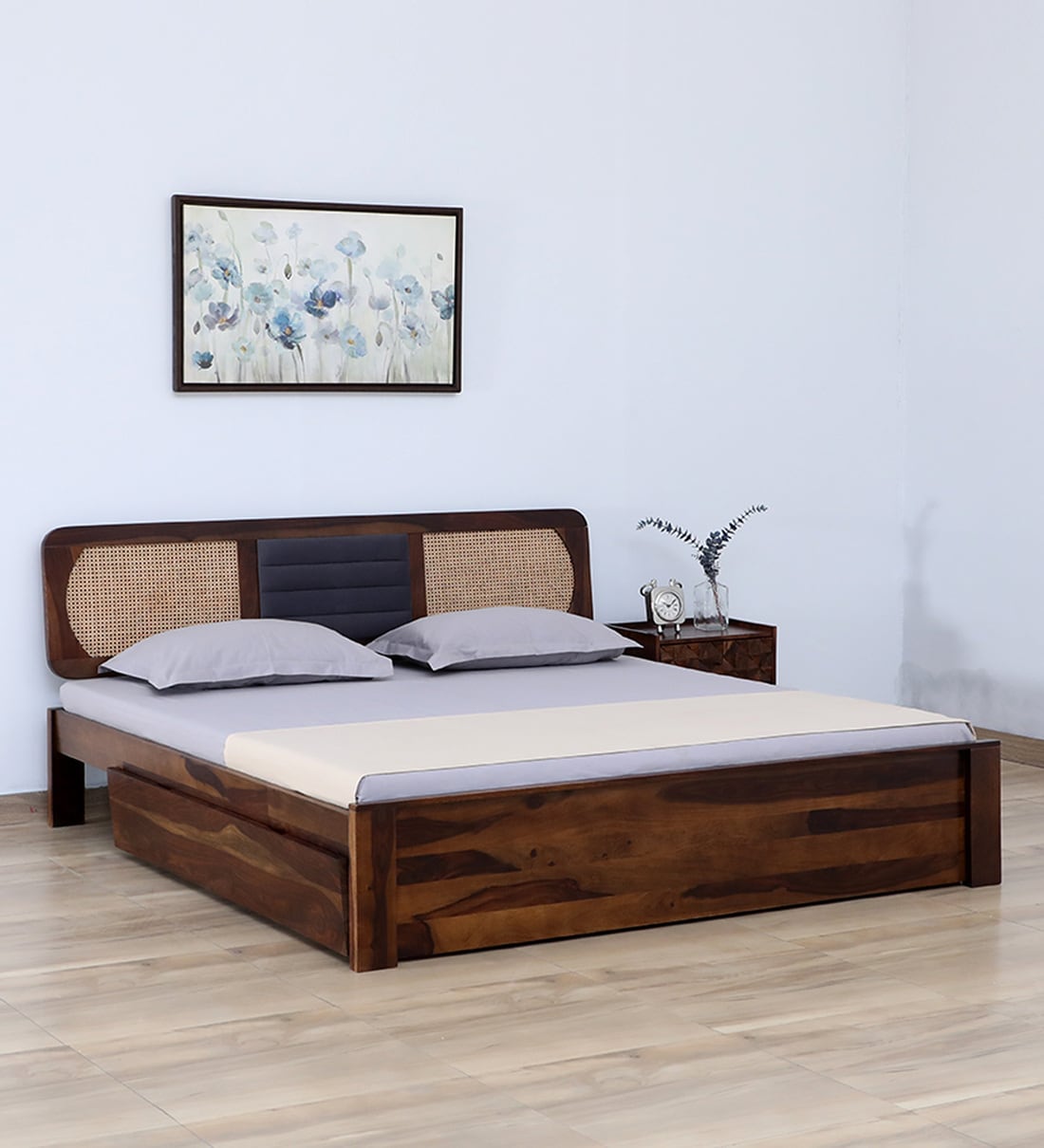 Buy Oasis Sheesham Wood King Size Bed With Drawer Storage In Teak ...