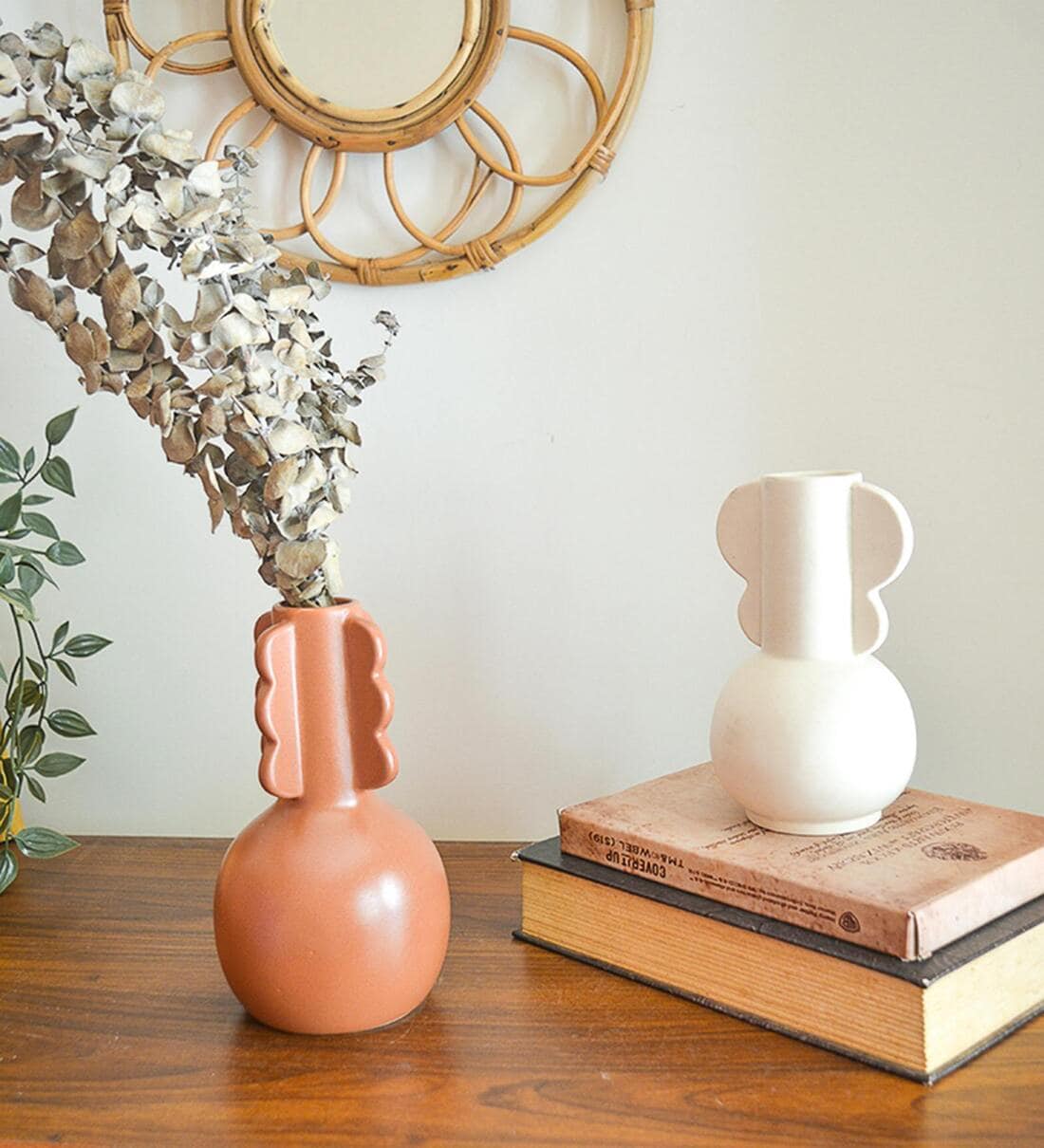 Buy White Stoneware Modern Table Vases (Set of 2) By Hollyhock at 100