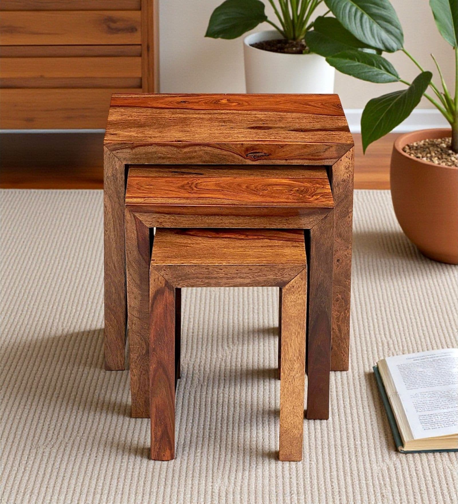 Oakland Nesting Table In Natural Teak Finish