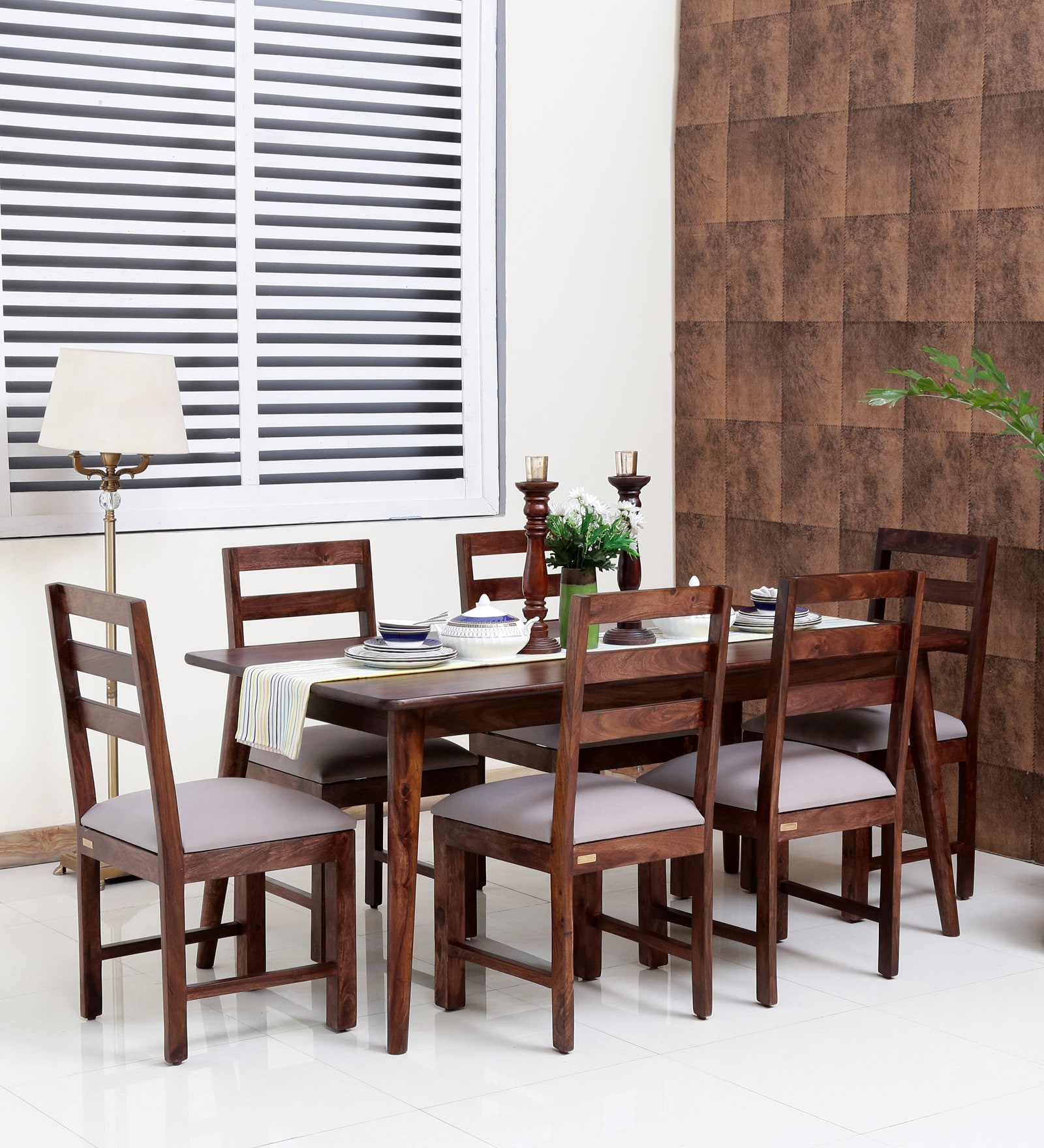 Oakland Sheesham Wood 6 Seater Dining Set in American Walnut Finish
